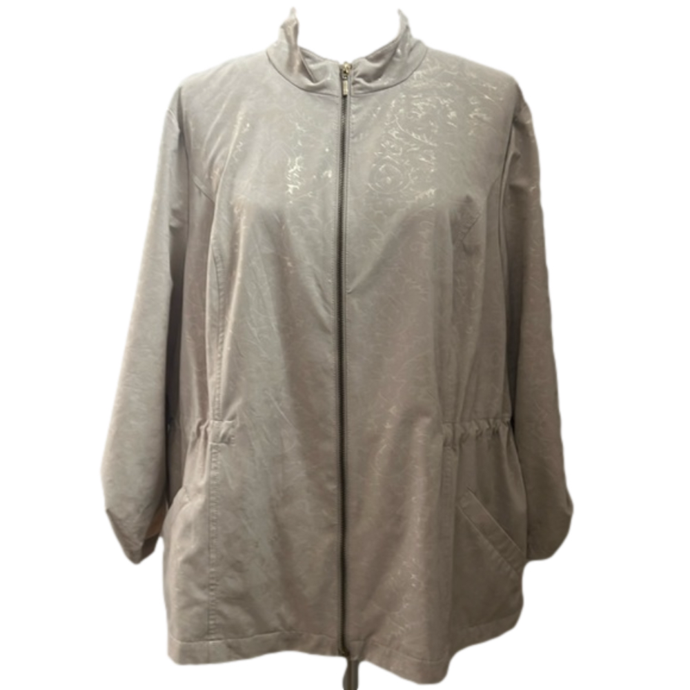 Zenergy by Chico's Jacket Taupe with Iridescent Gold Floral Pattern Size…